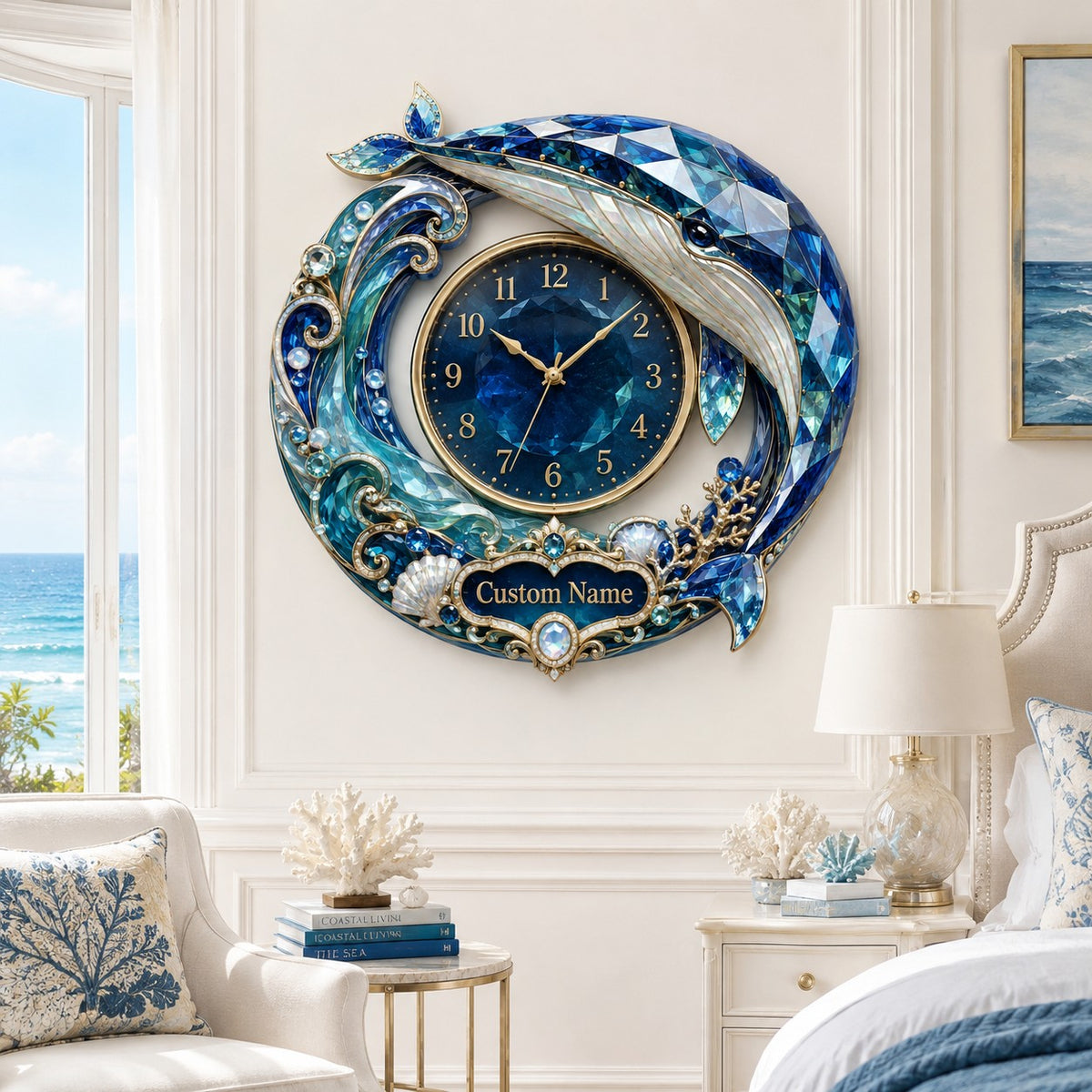 Personalized crystal whale wall clock — personalized with a custom name