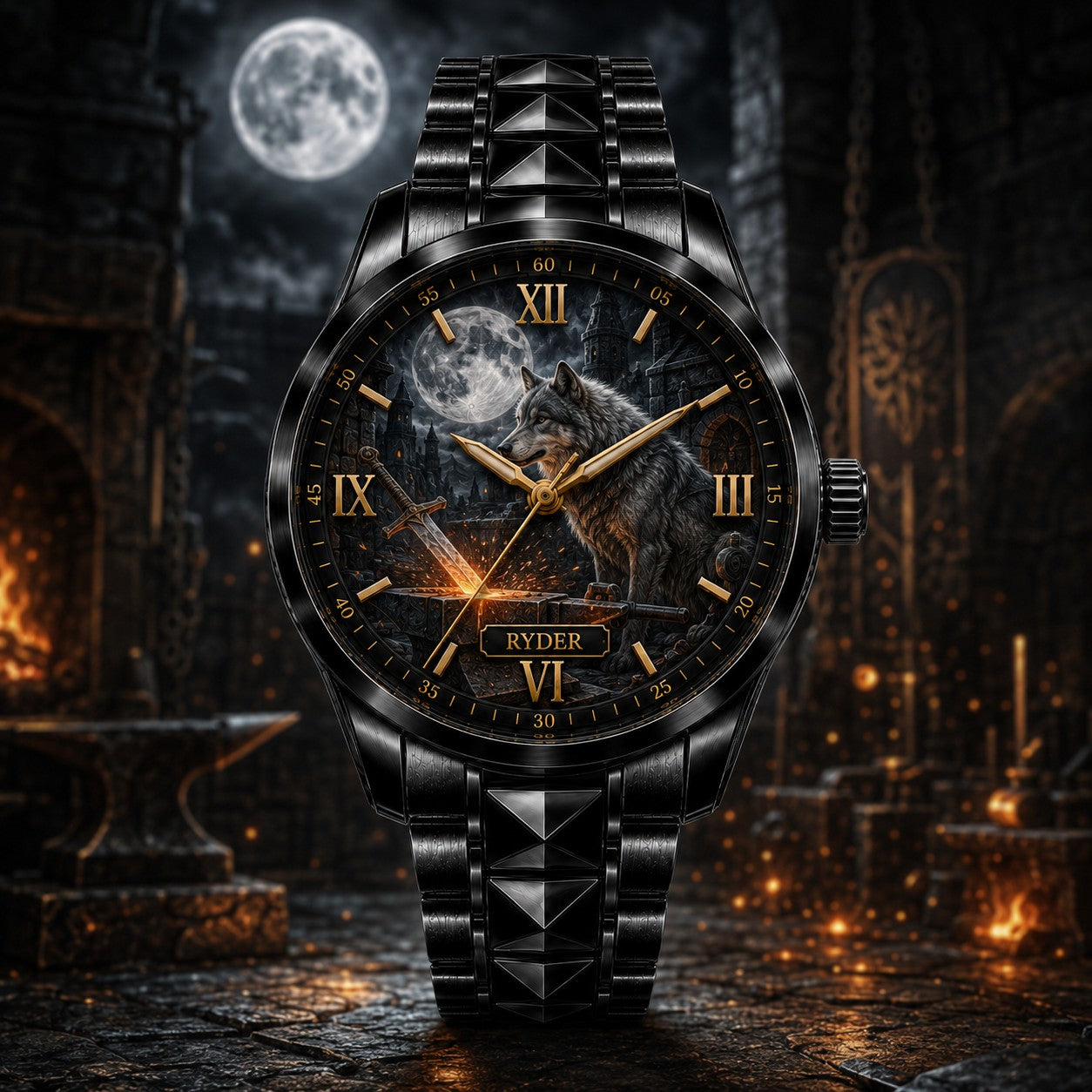 Custom Personalized Wolf Blacksmith Watch — personalized with a custom name
