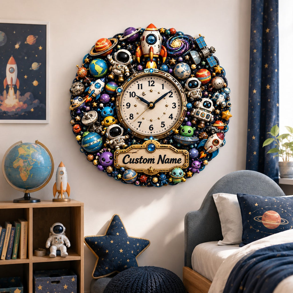 Personalized space wall clock — personalized with a custom name
