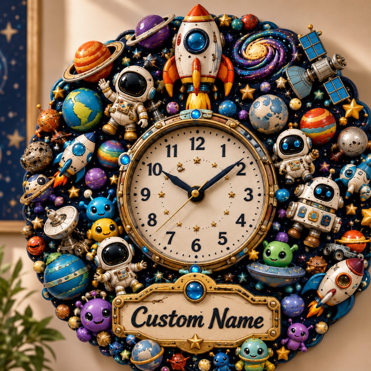 Personalized space wall clock — personalized with a custom name