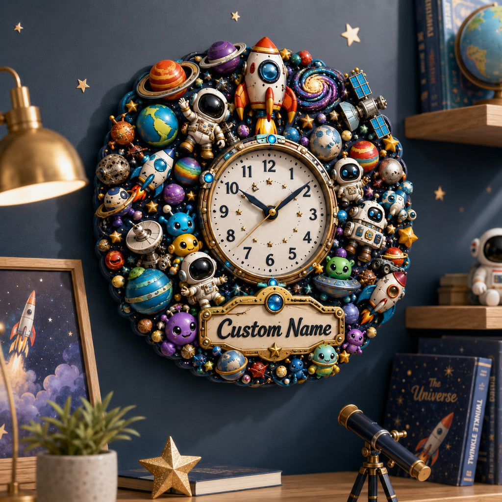 Personalized space wall clock — personalized with a custom name