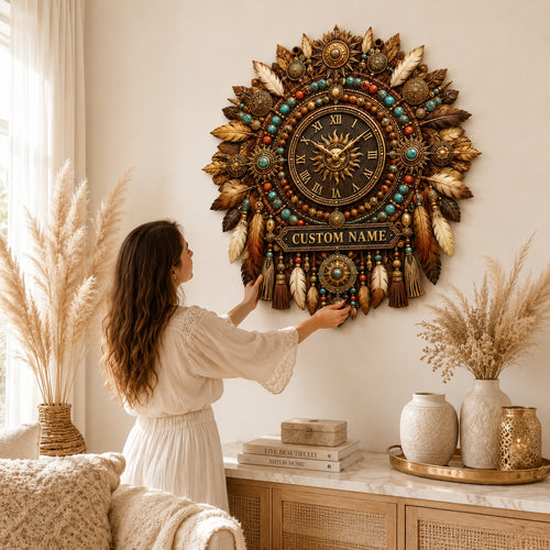 Boho Custom Name Wall Clock — personalized with a custom name