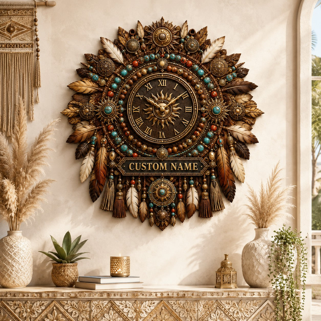 Boho Custom Name Wall Clock — personalized with a custom name