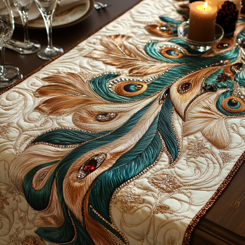 Opulent Peacock Table Runner