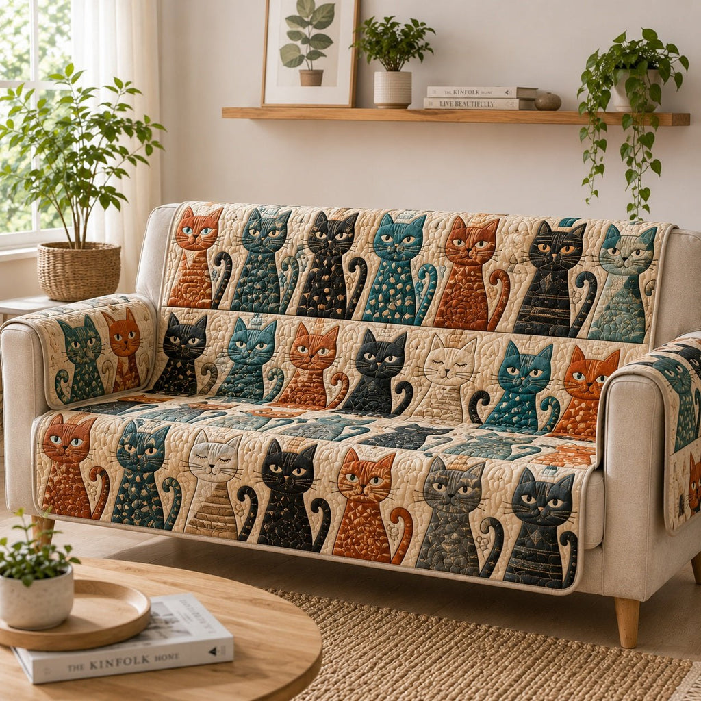Ornate Feline Charm Sofa Cover