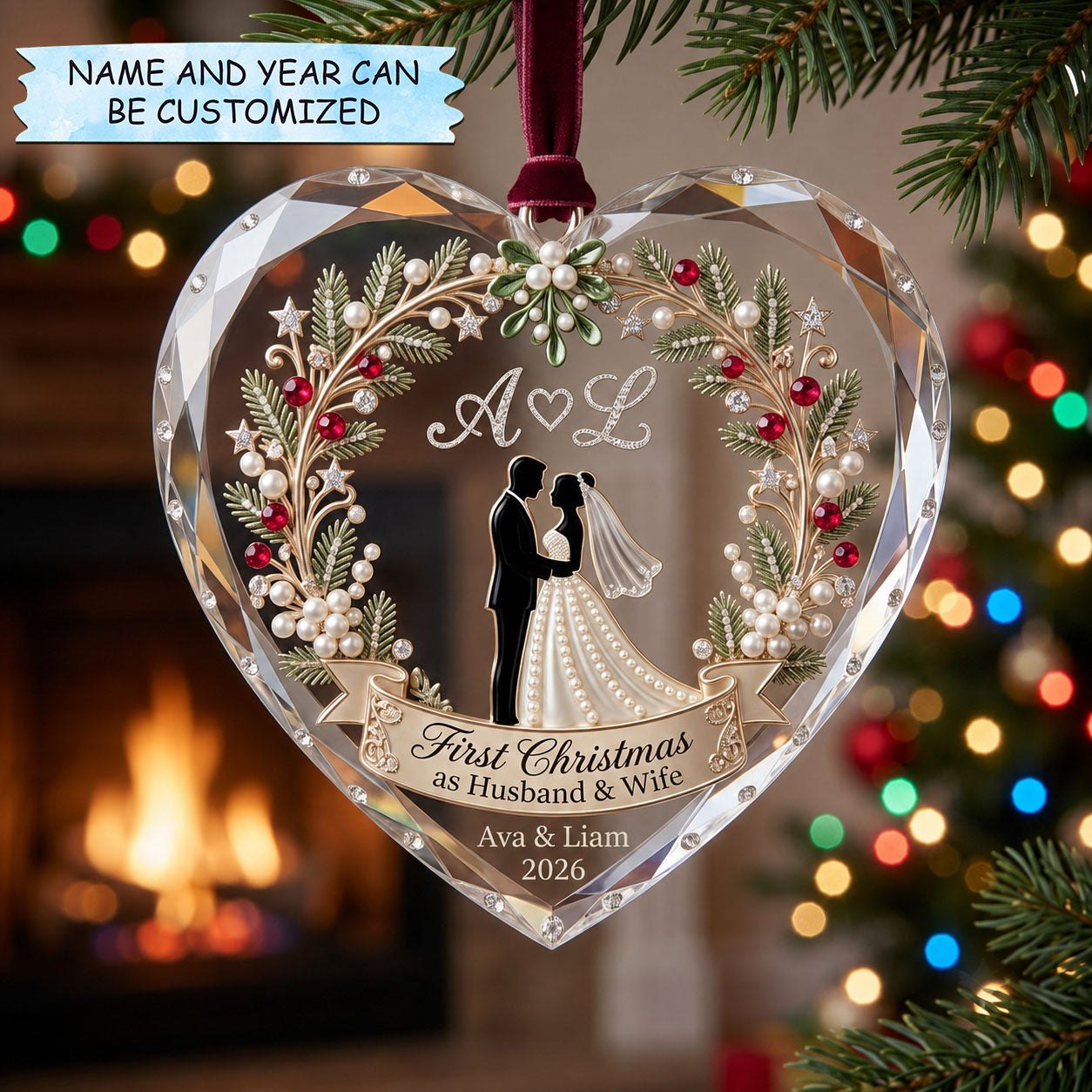 First Christmas Wedding Silhouette Christmas Ornament