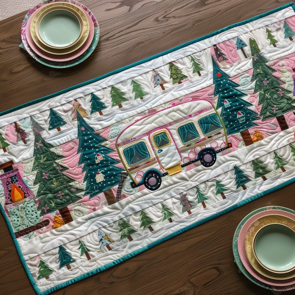 Camper Van Among Pine Trees Table Runner