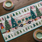 Camper Van Among Pine Trees Table Runner