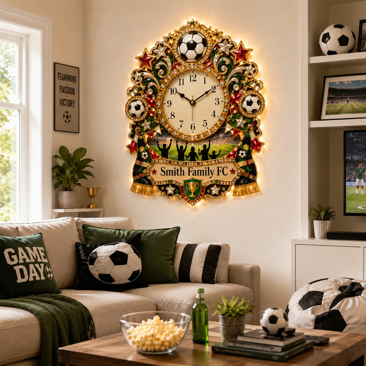 Soccer family Custom Name Wall Clock — personalized with a custom name