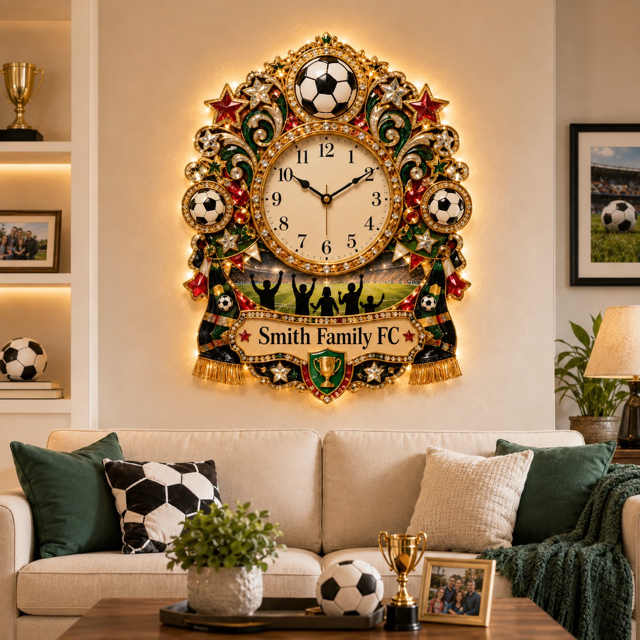 Soccer family Custom Name Wall Clock — personalized with a custom name