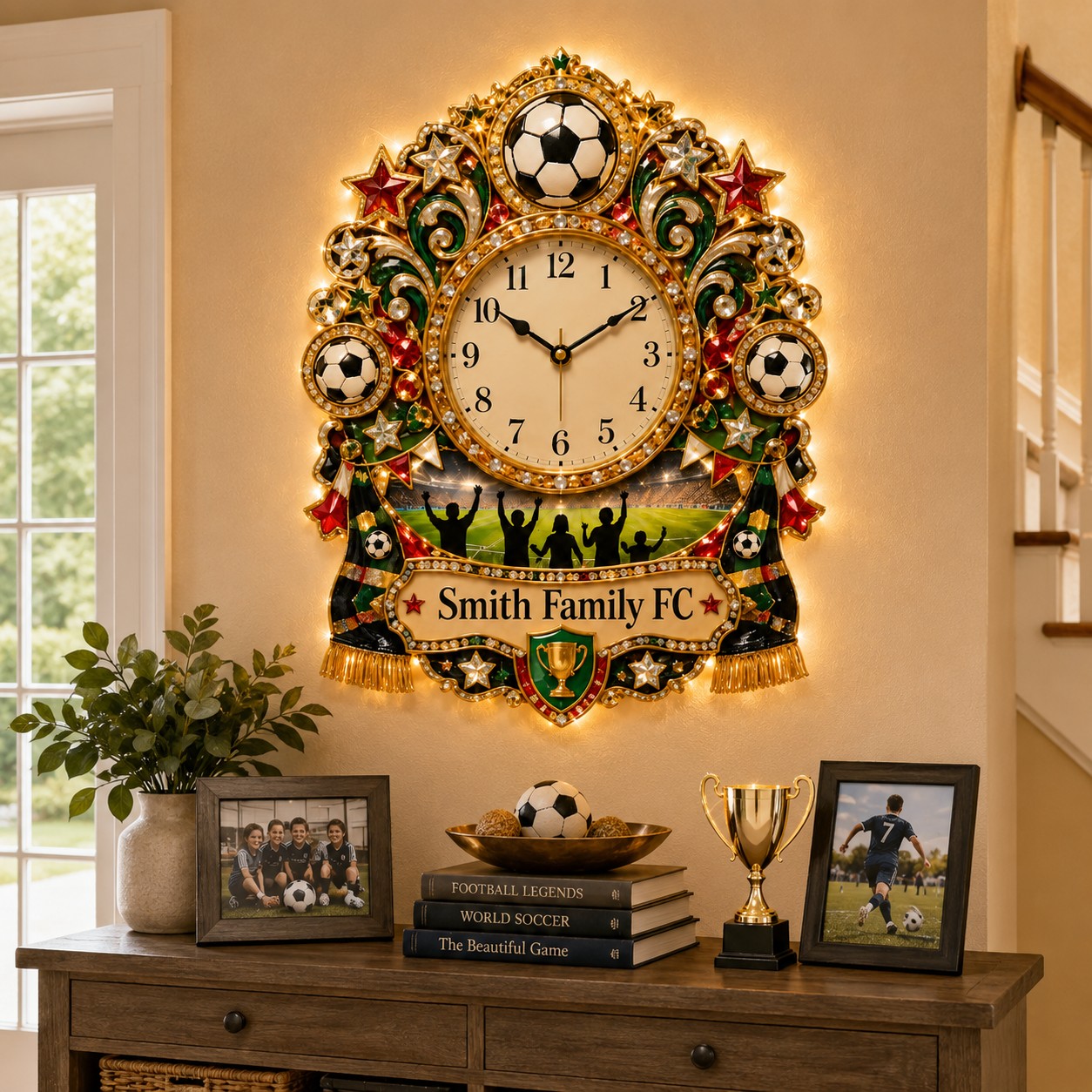 Soccer family Custom Name Wall Clock — personalized with a custom name