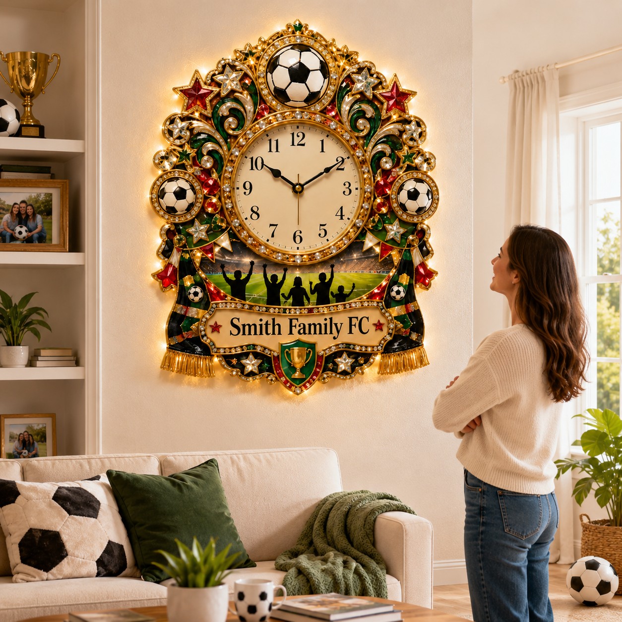 Soccer family Custom Name Wall Clock — personalized with a custom name