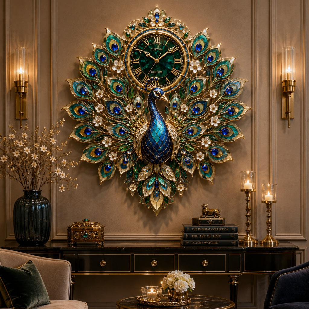 Peacock wall clock — personalized with a custom name