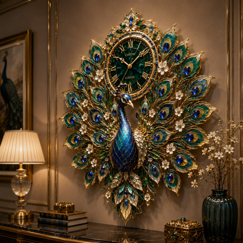 Peacock wall clock — personalized with a custom name