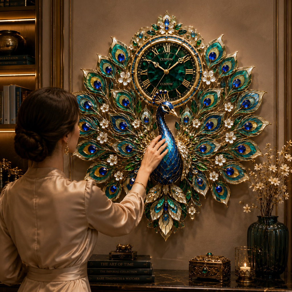 Peacock wall clock — personalized with a custom name