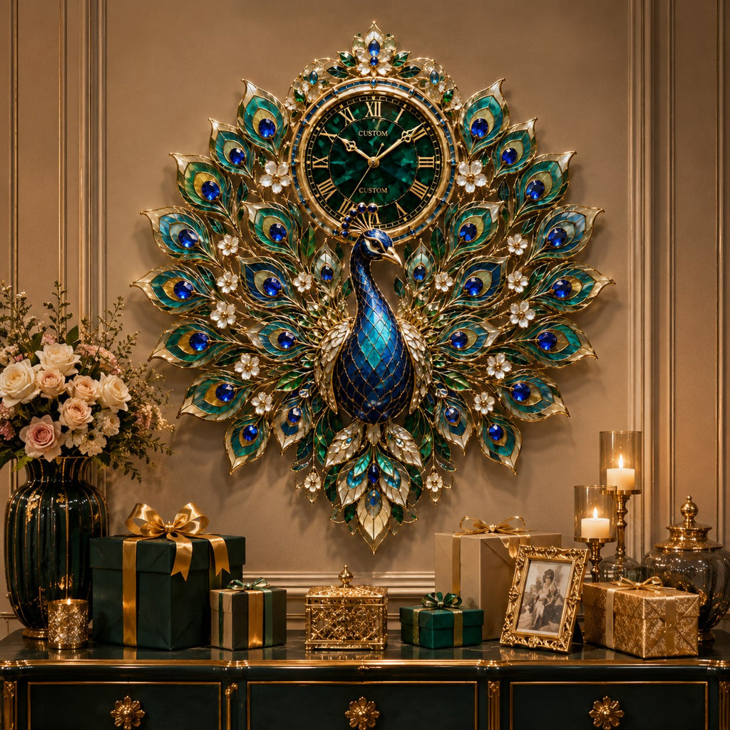 Peacock wall clock — personalized with a custom name
