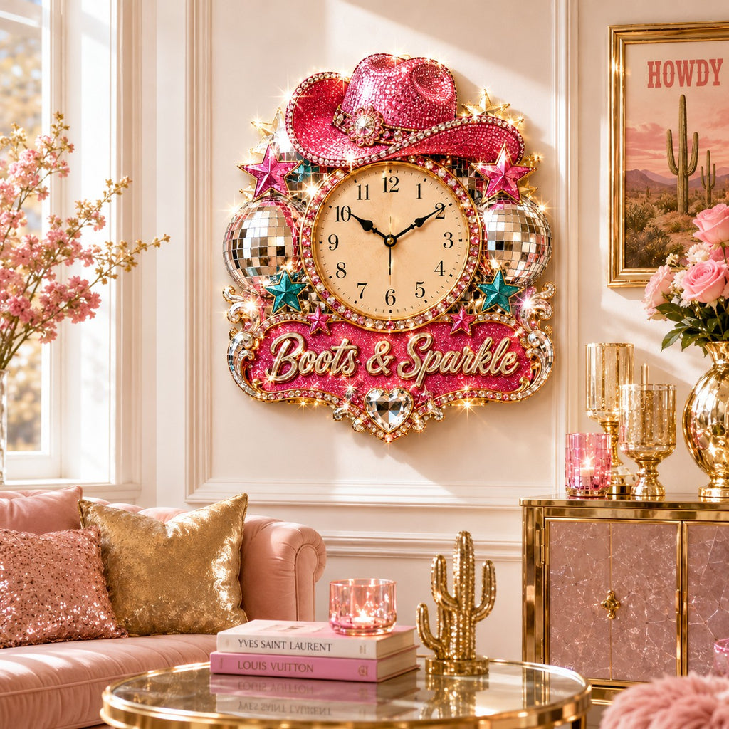 Disco cowgirl Custom Name Wall Clock — personalized with a custom name