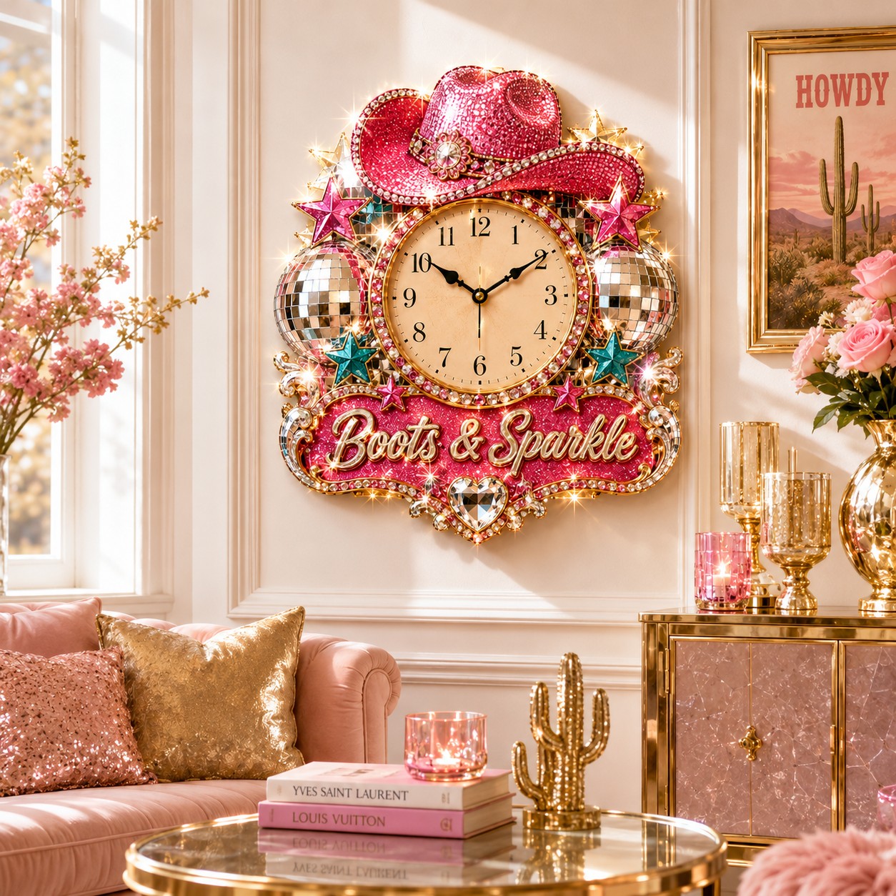 Disco cowgirl Custom Name Wall Clock — personalized with a custom name