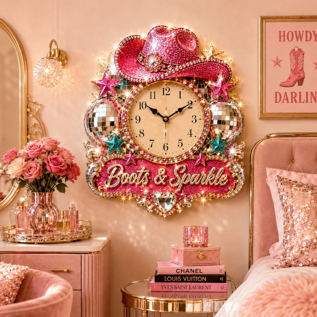 Disco cowgirl Custom Name Wall Clock — personalized with a custom name