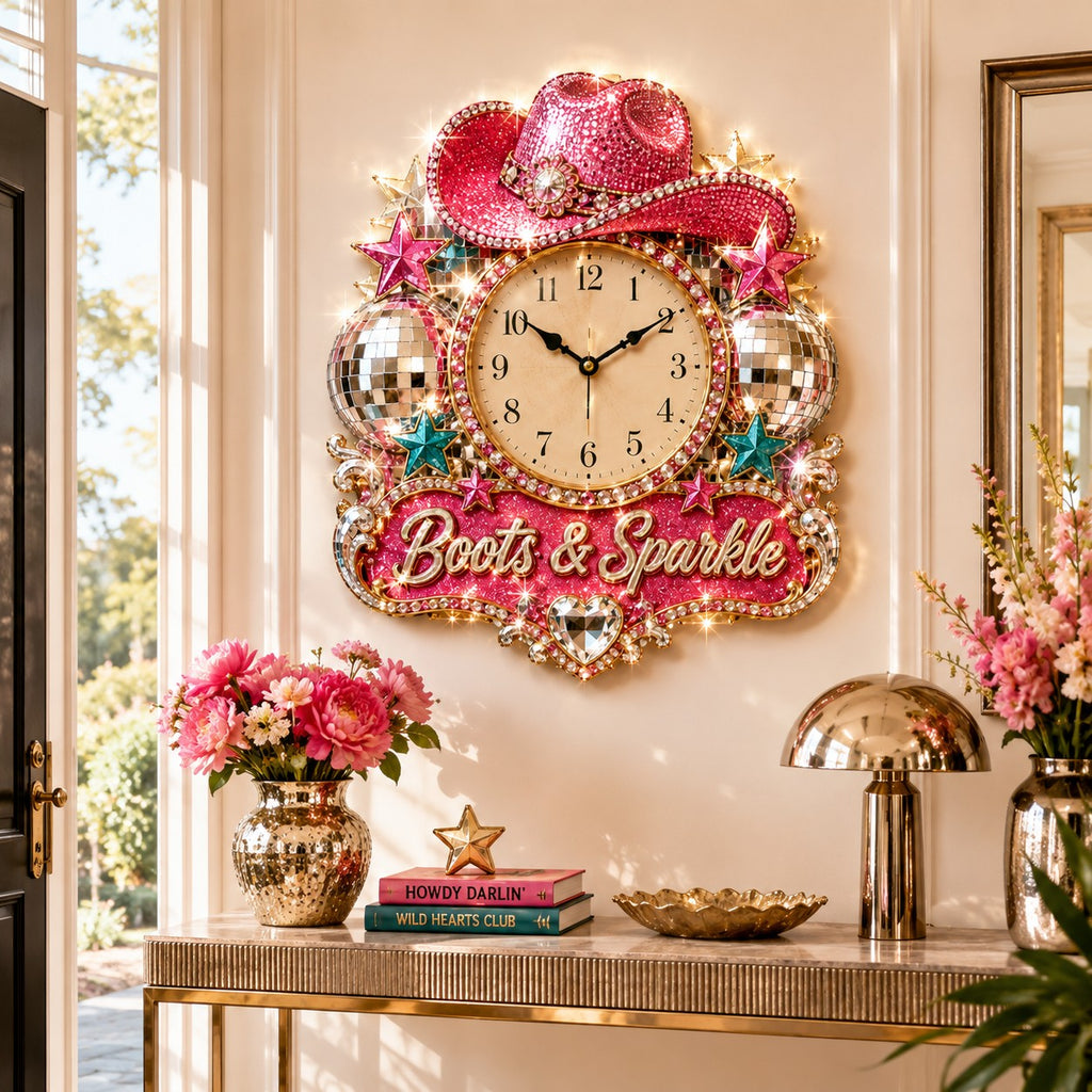 Disco cowgirl Custom Name Wall Clock — personalized with a custom name