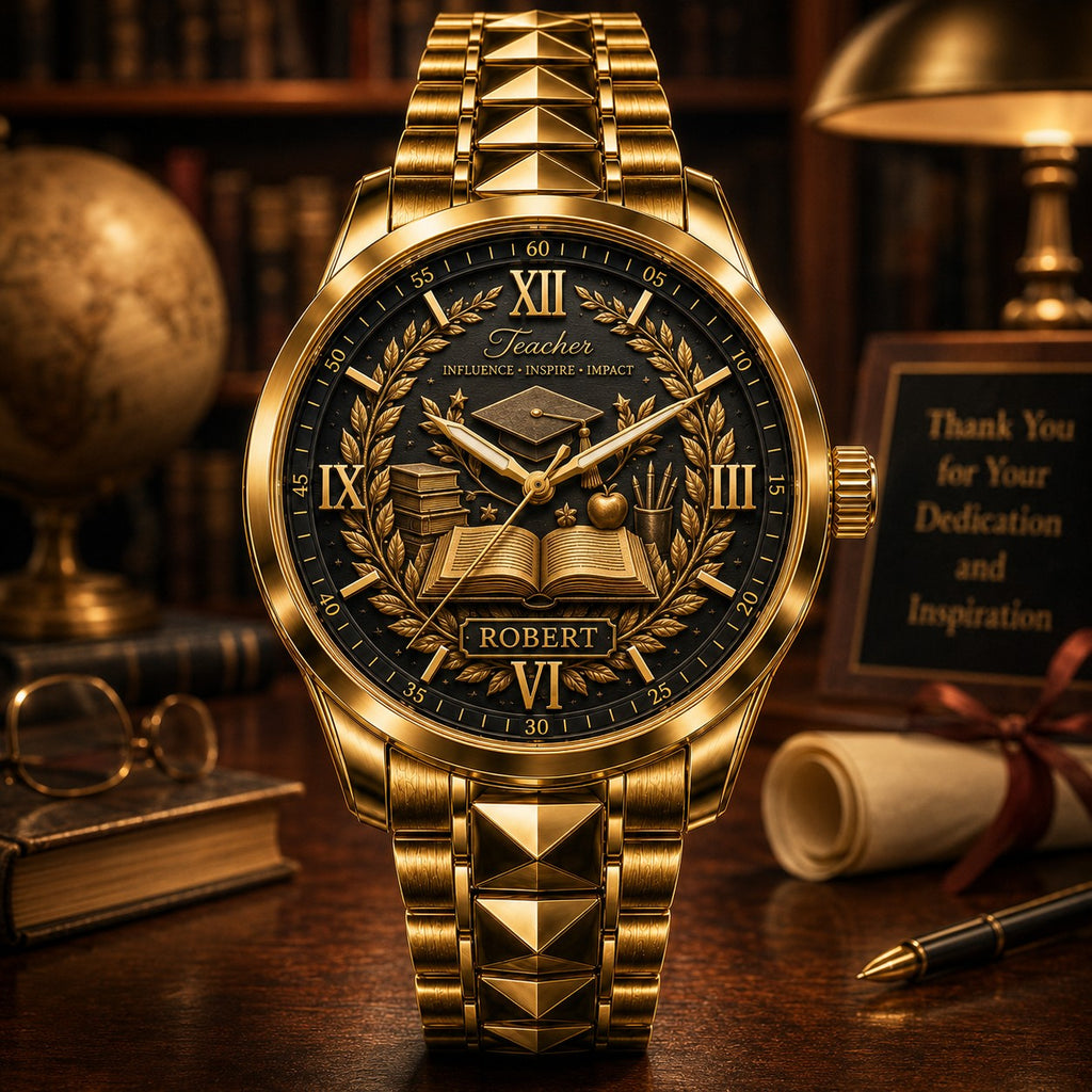 Personalized Teacher Tribute Watch with a custom name set into the design