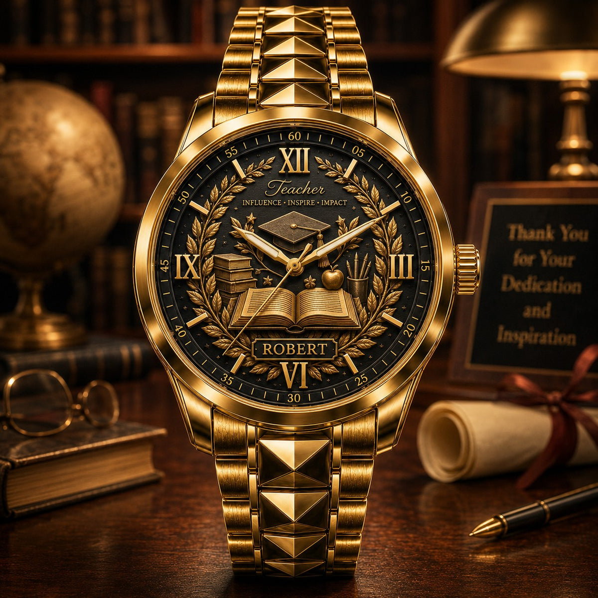 Personalized Teacher Tribute Watch with a custom name set into the design