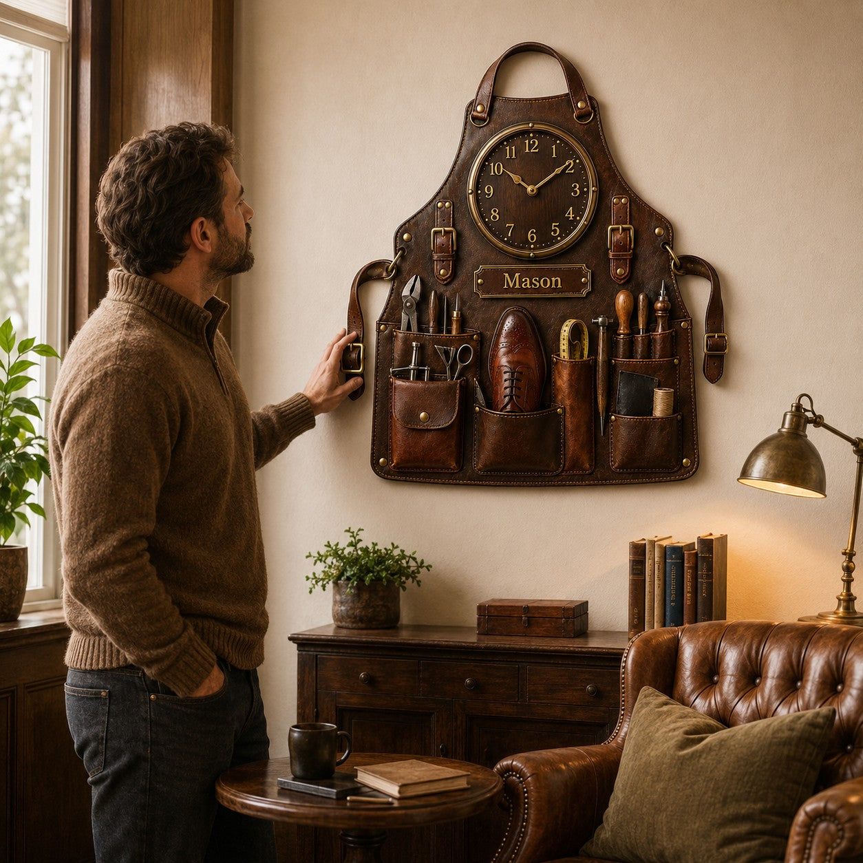 Shoemaker apron Custom Name Wall Clock — personalized with a custom name