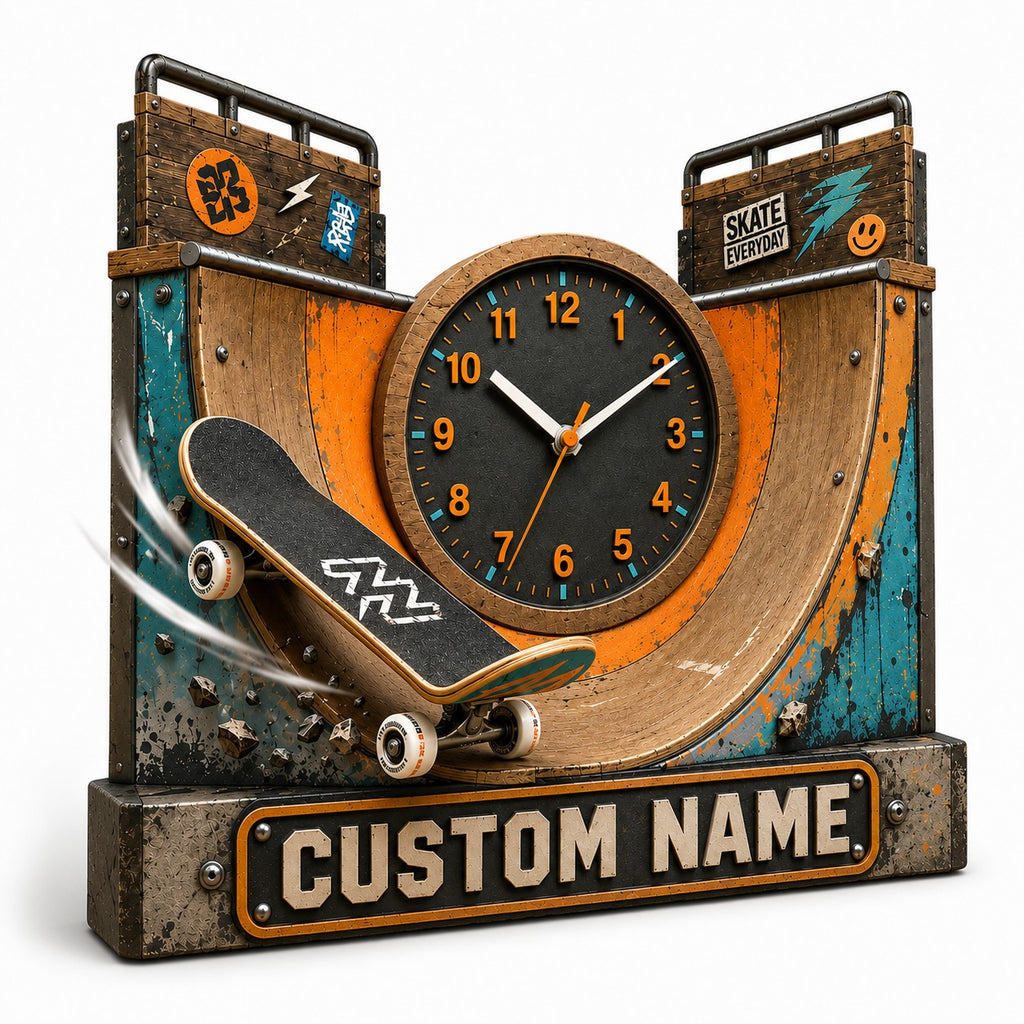 Skatepark Custom Name Wall Clock — personalized with a custom name