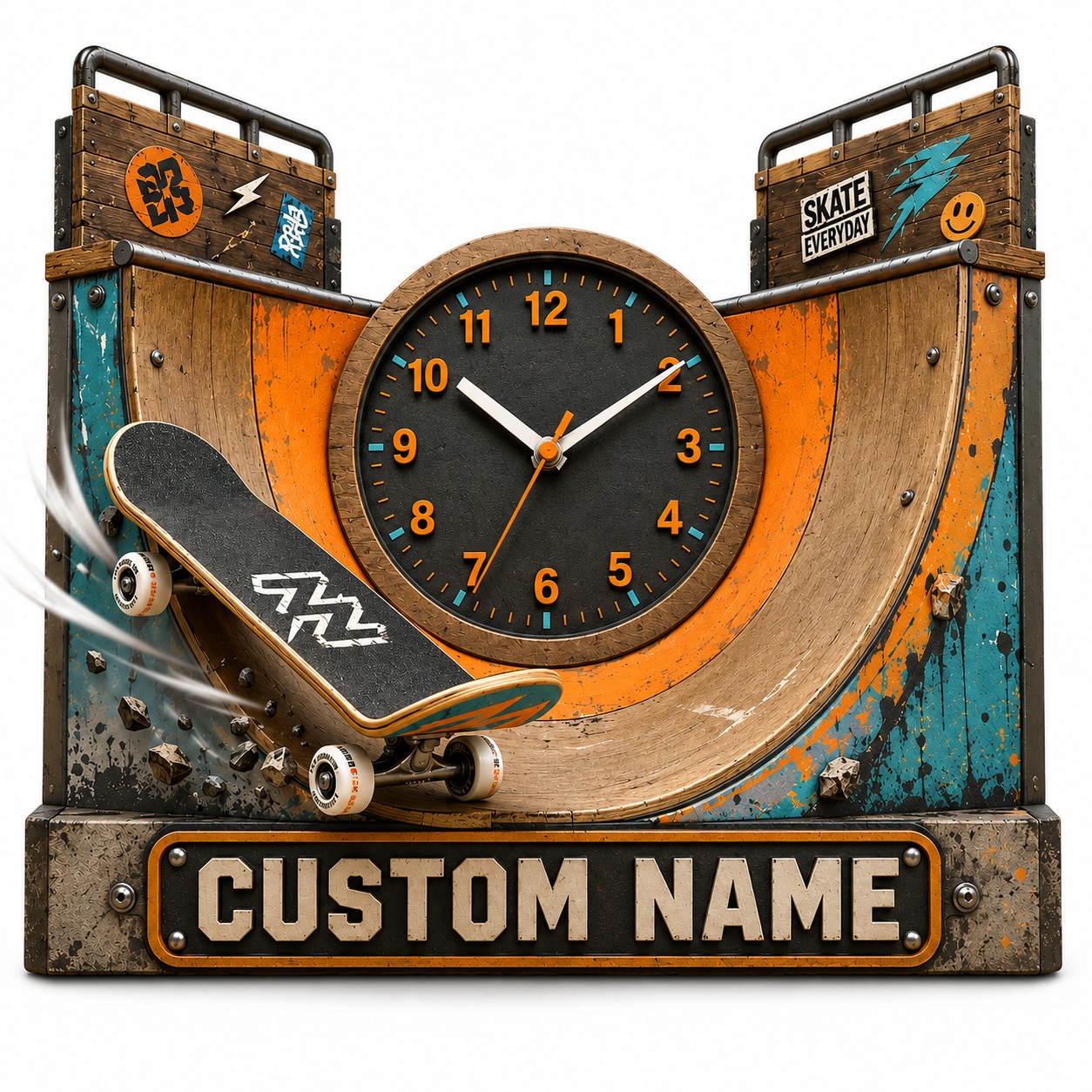 Skatepark Custom Name Wall Clock — personalized with a custom name