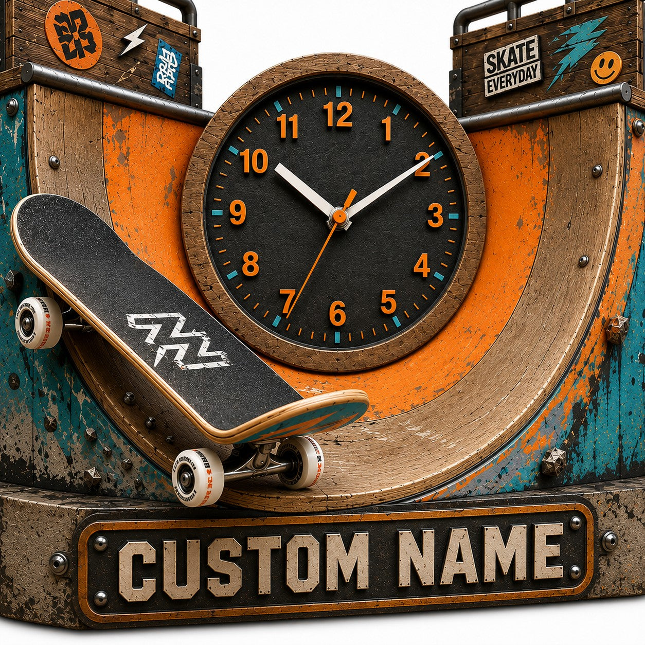 Skatepark Custom Name Wall Clock — personalized with a custom name