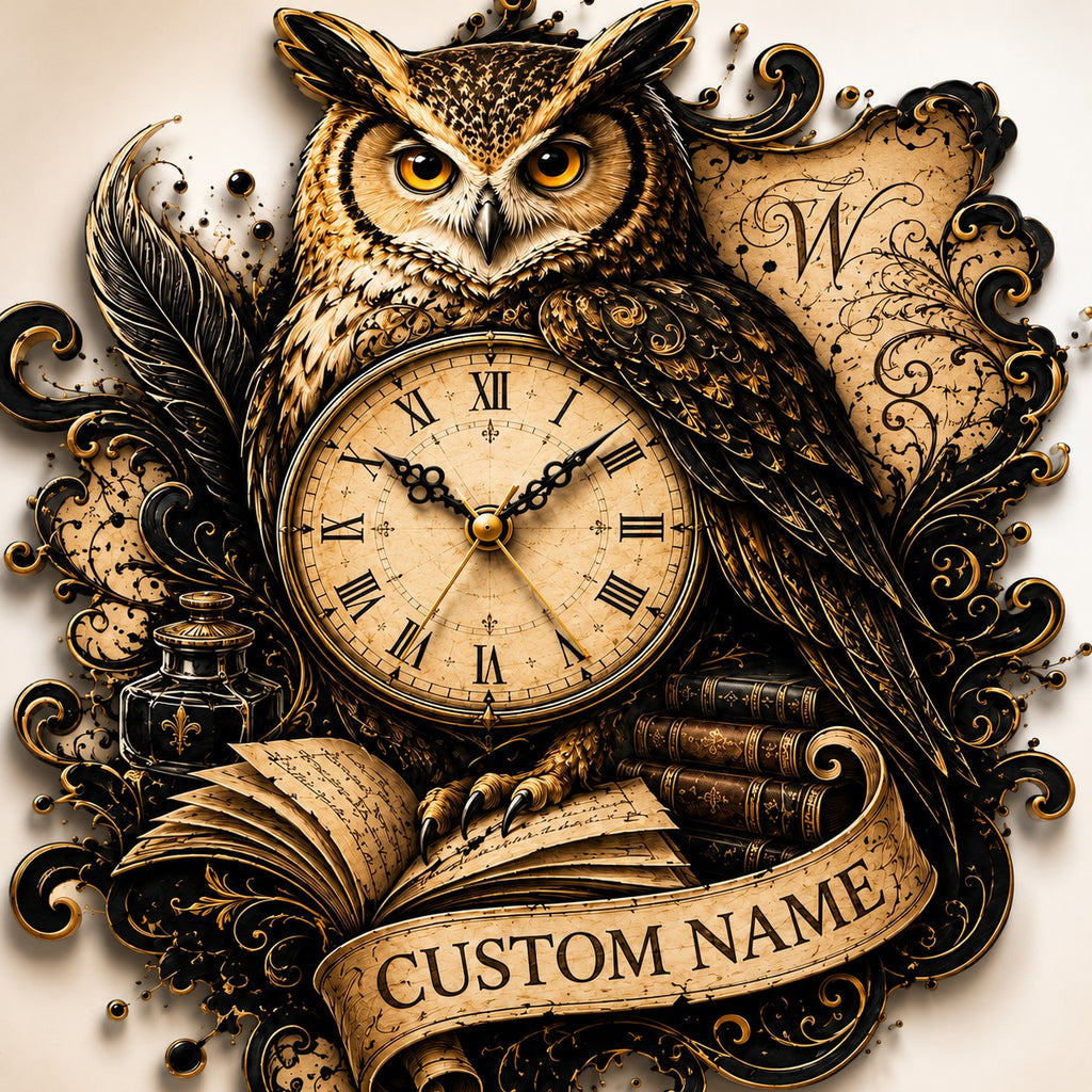 Owl Custom Name Wall Clock — personalized with a custom name