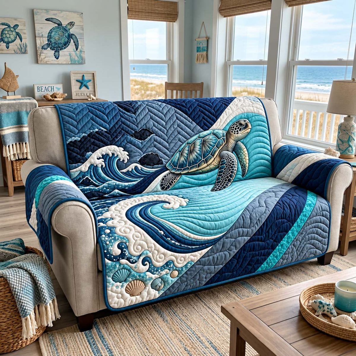 Pacific Turtle Waves Sofa Cover