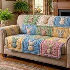 Bunnies on Pastel Squares Sofa Cover