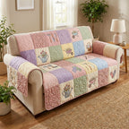 Baskets and Flowers on Pastel Patches Sofa Cover