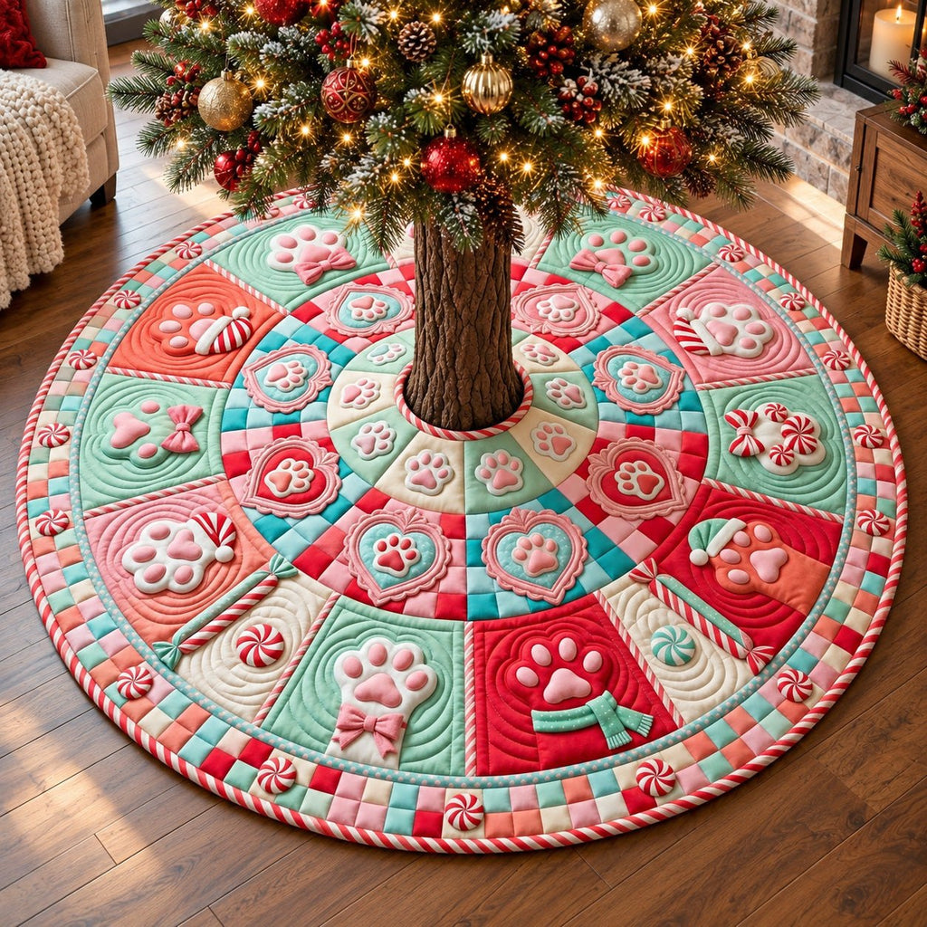 Pastel Candy Paws Christmas Tree Skirt
