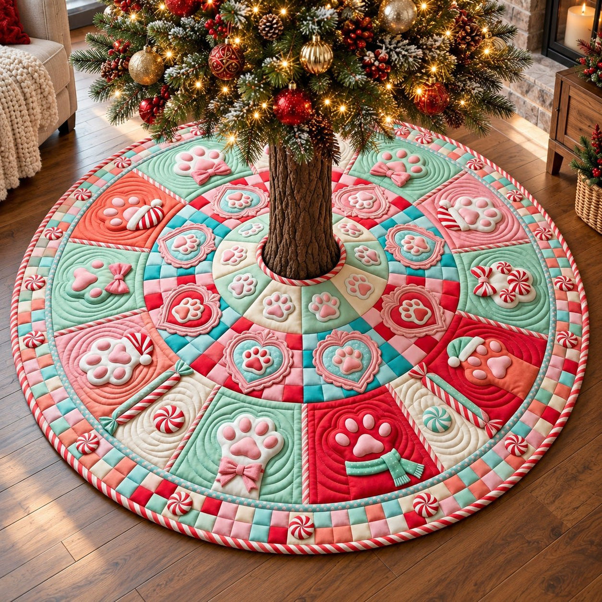 Pastel Candy Paws Christmas Tree Skirt