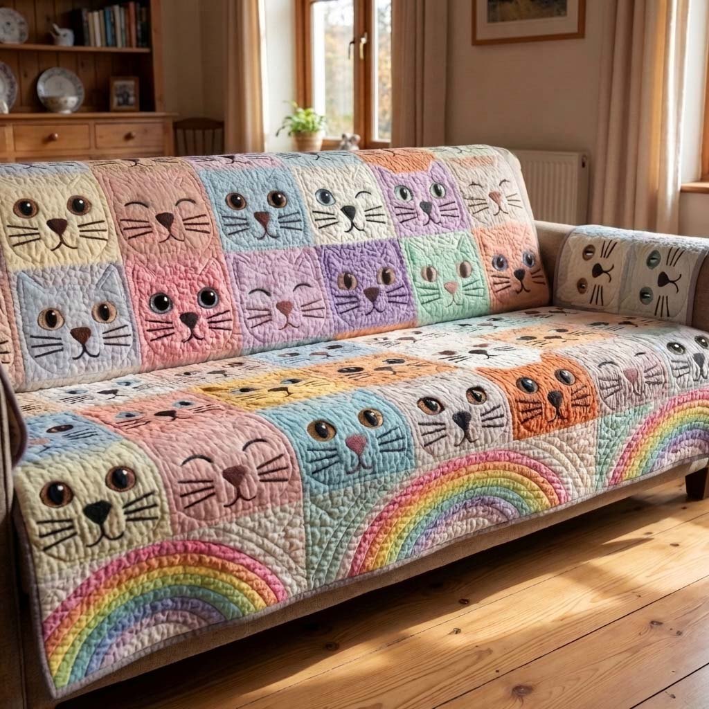 Pastel Cat Rainbow Sofa Cover