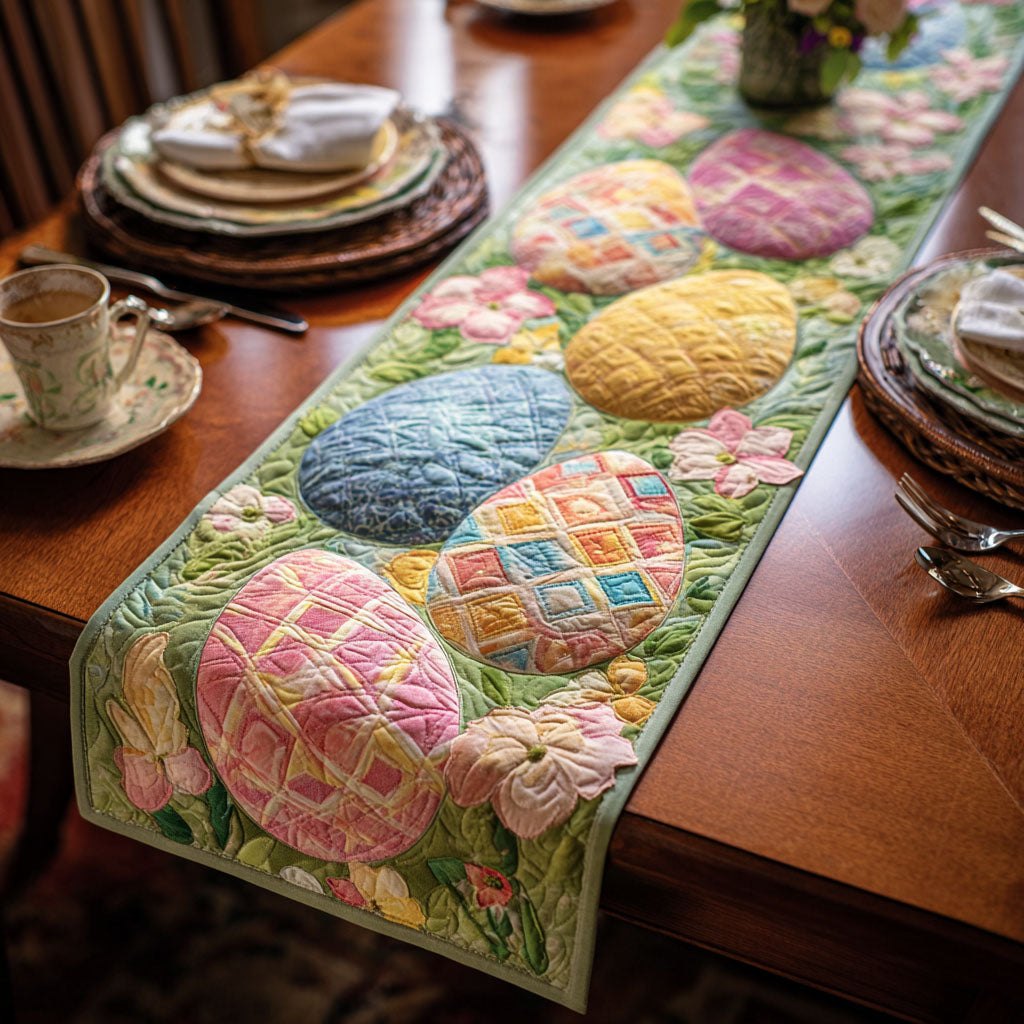 Pastel Easter Eggs on Cream Table Runner