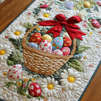 Pastel Eggs Easter Basket with Eggs and Daisies Table Runner