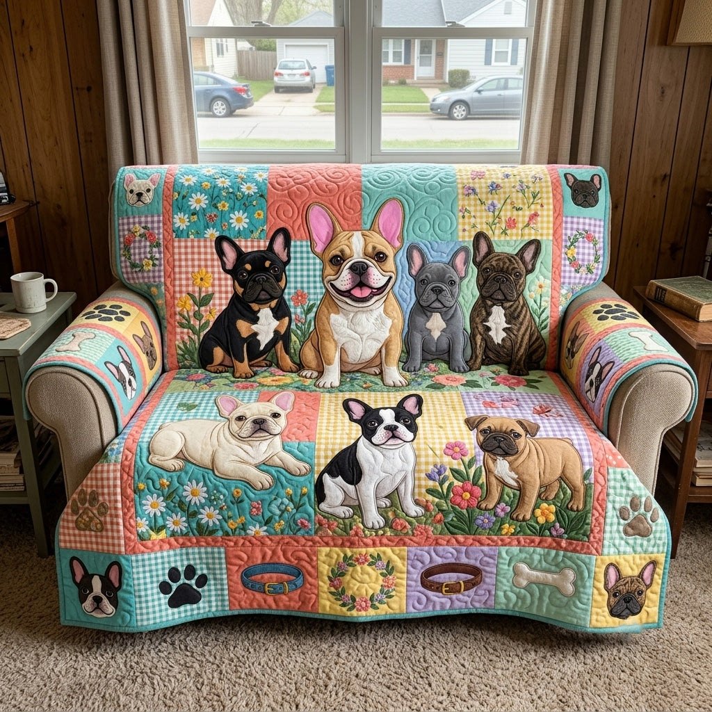 Pastel Frenchie Garden Sofa Cover