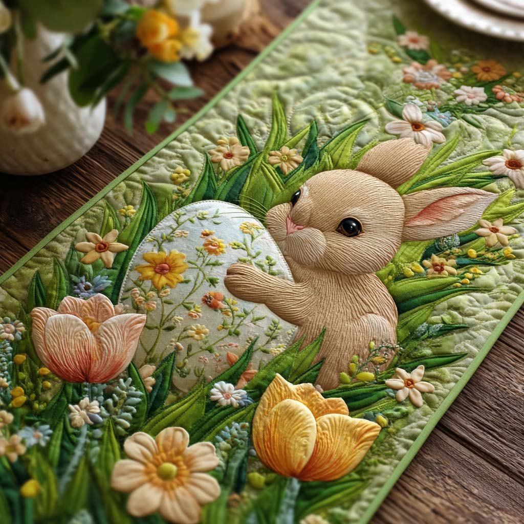 Pastel Garden Bunnies Table Runner