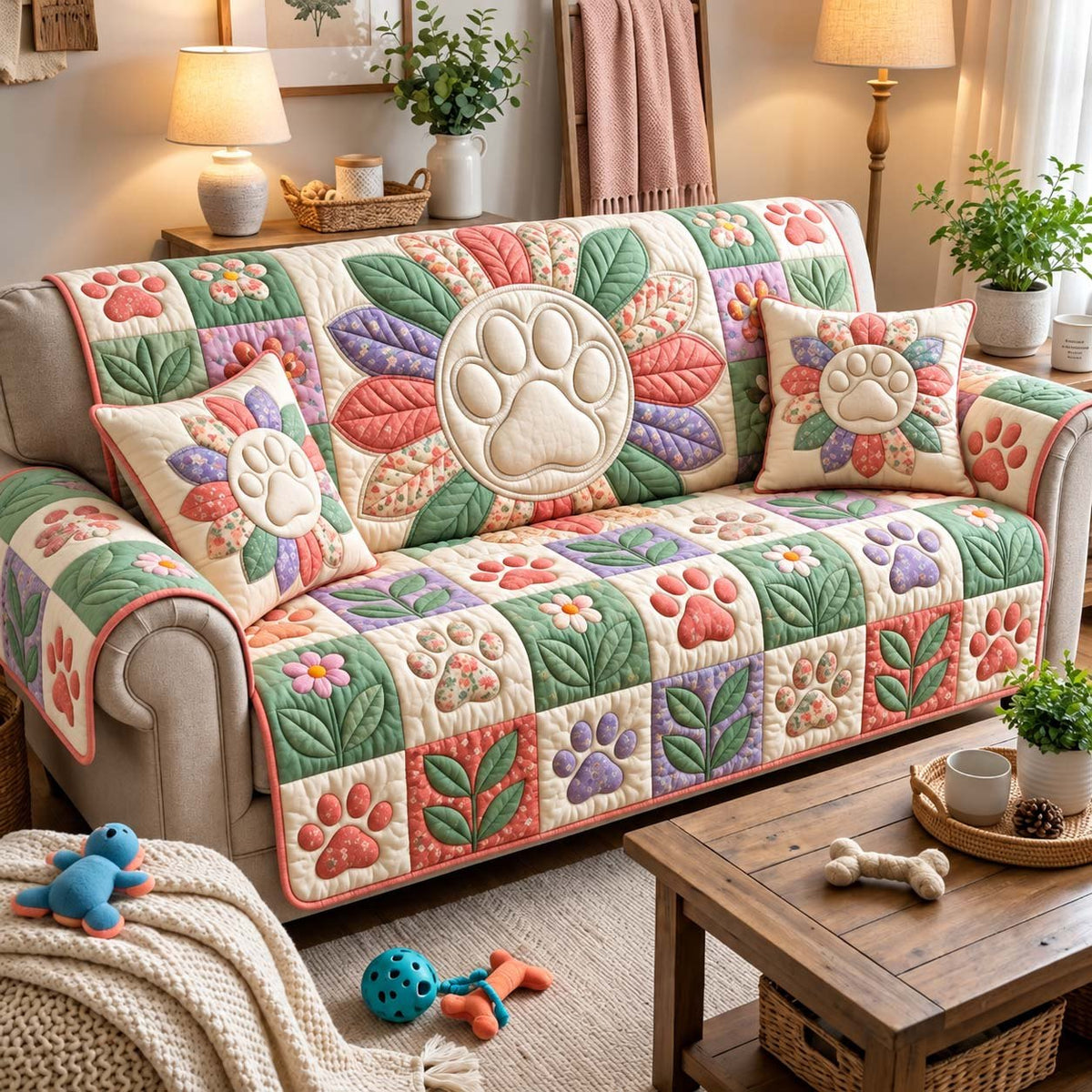 Pastel Paw Garden Sofa Cover
