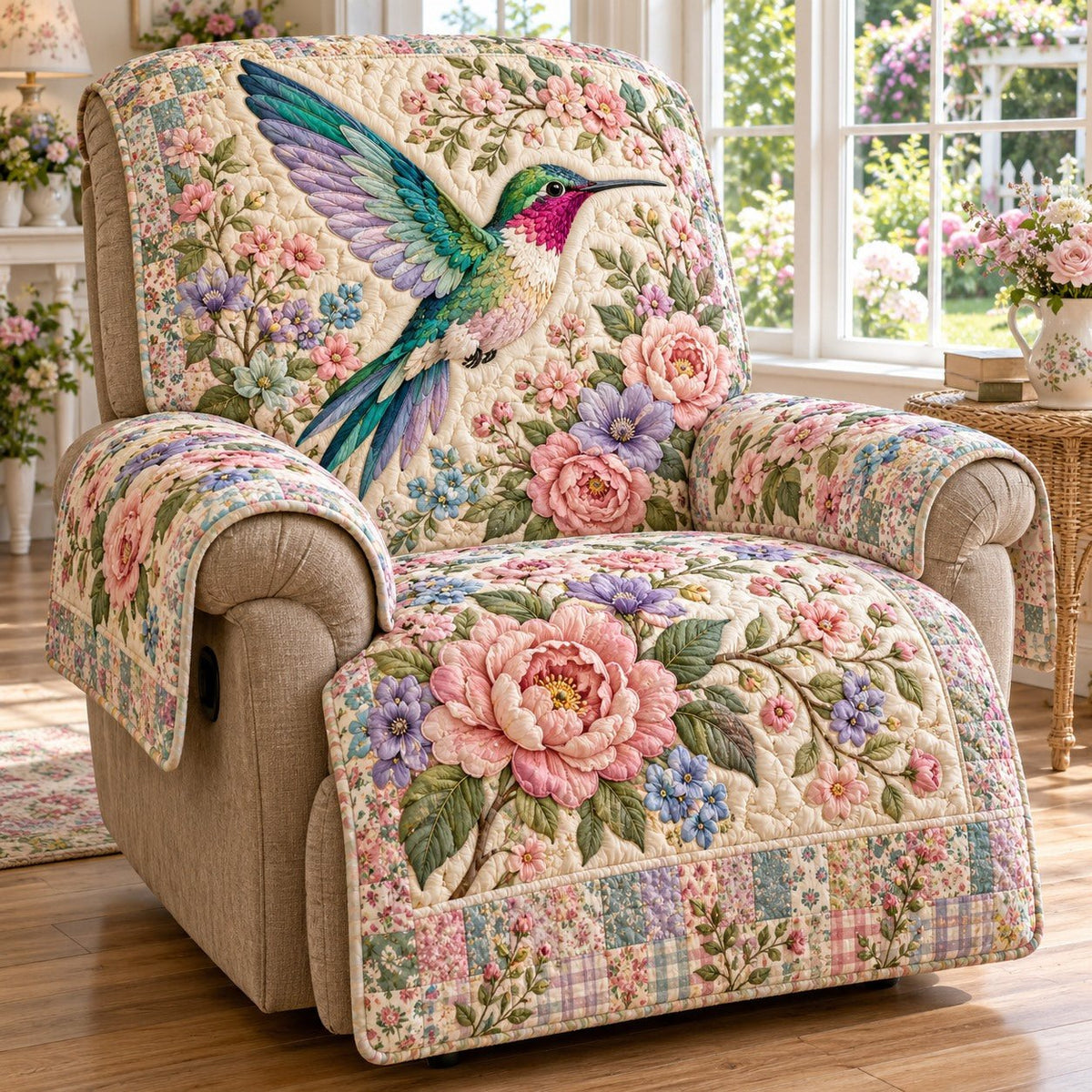 Pastel Peony Patchwork Sofa Cover