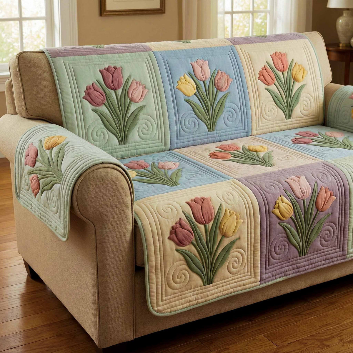 Pastel Tulips Sofa Cover