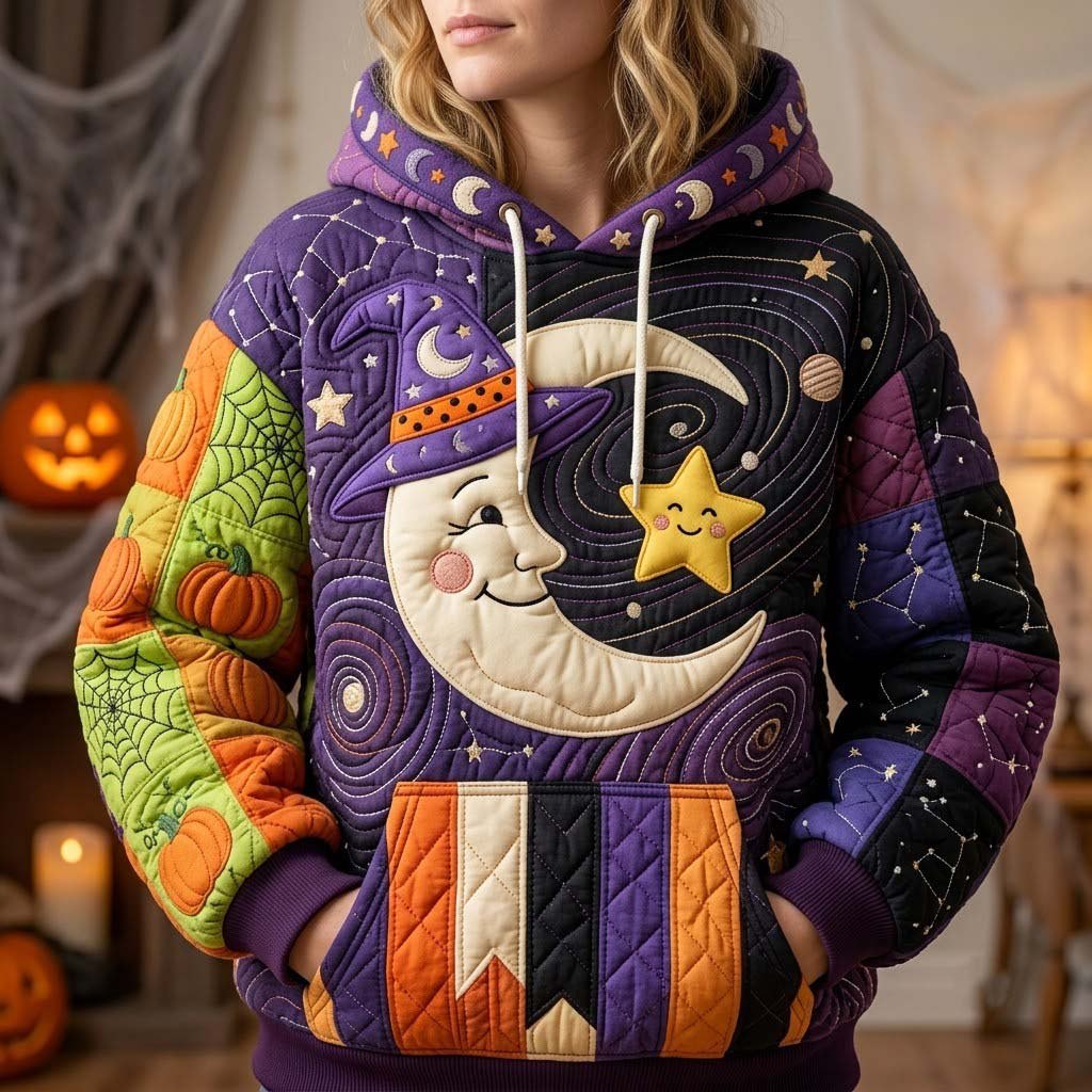 Crescent Moon Face Star hoodie, all-over print