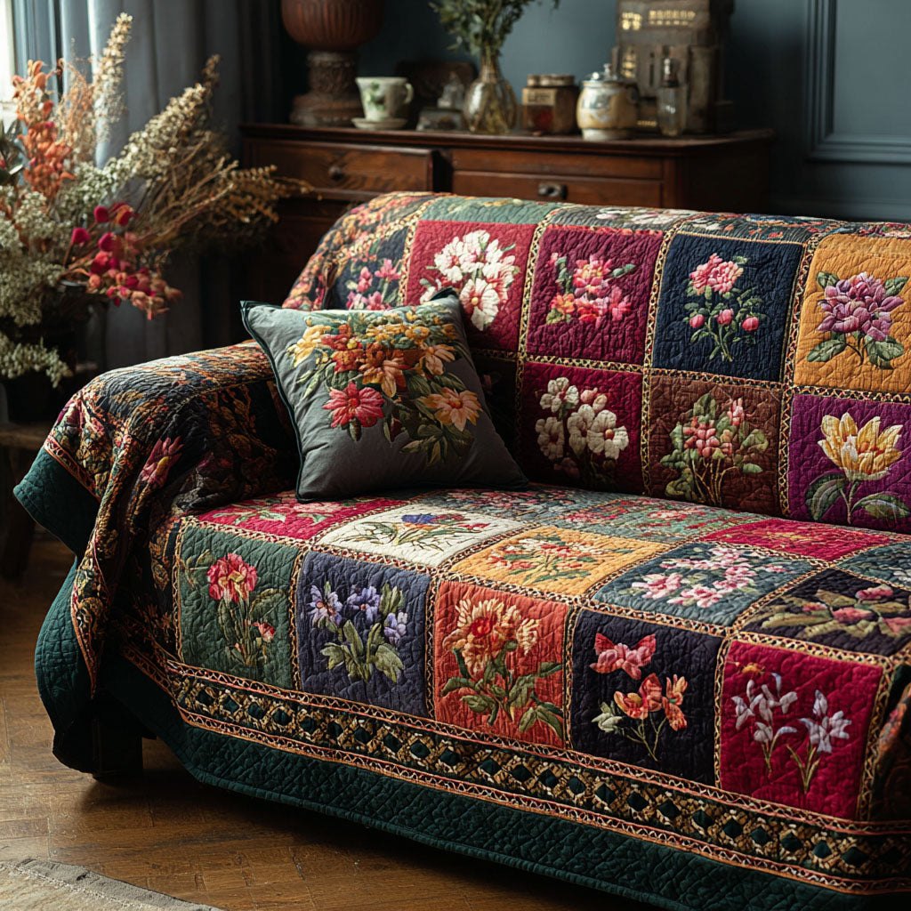 Garden Blooms with a Dark Border Sofa Cover