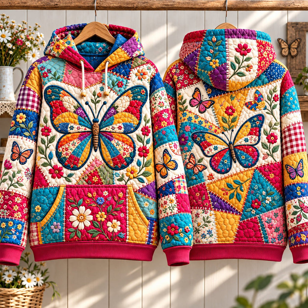 Patchwork Butterfly Bloom hoodie, all-over print