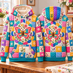 Patchwork Butterfly Meadow hoodie, all-over print