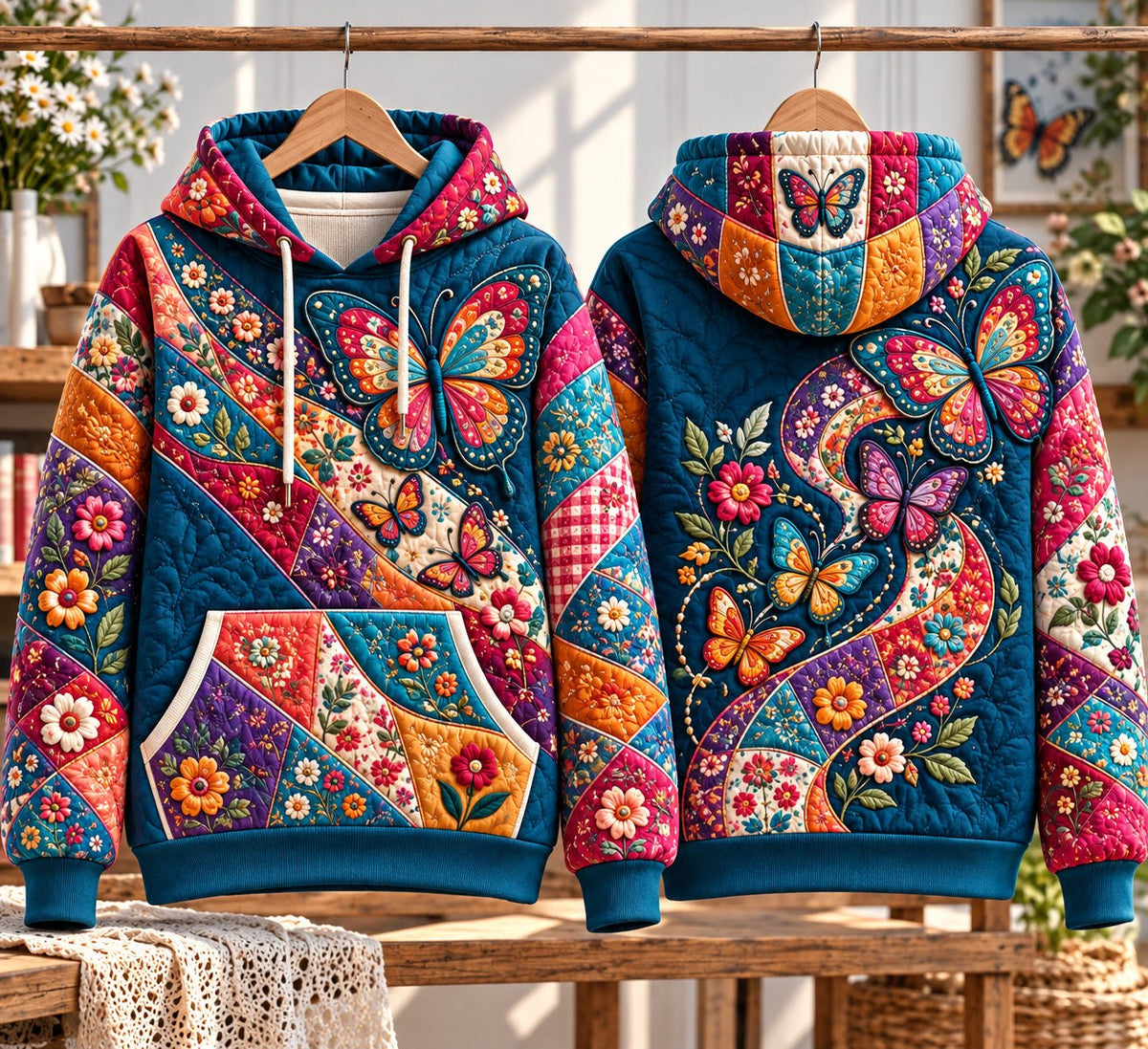 Patchwork Butterfly Wings hoodie, all-over print