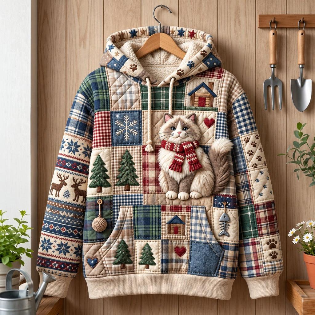 Patchwork Cat hoodie, all-over print